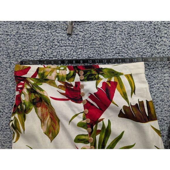 Maison D'Amelie Linen Button Up Skirt Size L Midi Tropical Floral Vacation Beach - Picture 7 of 10